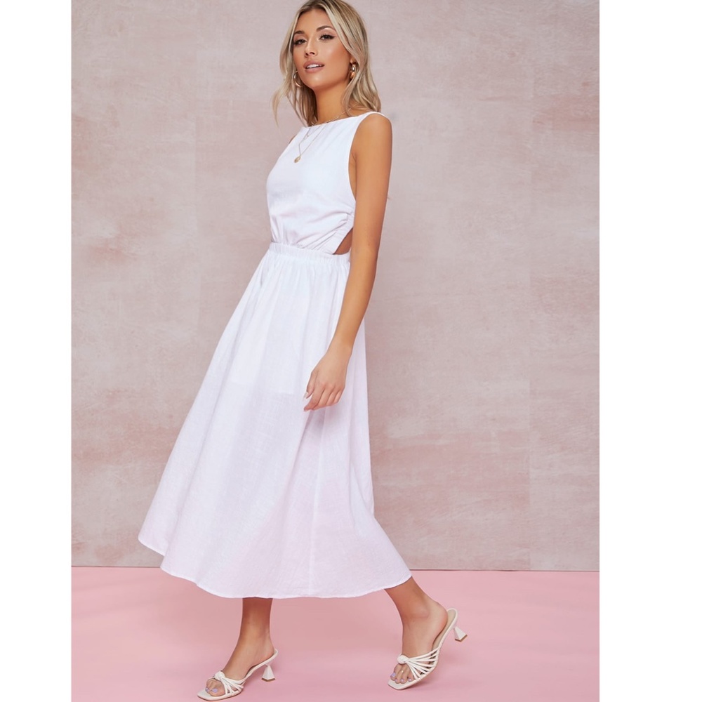 100% Cotton White Midi Backless Dress - Picture 3 of 6